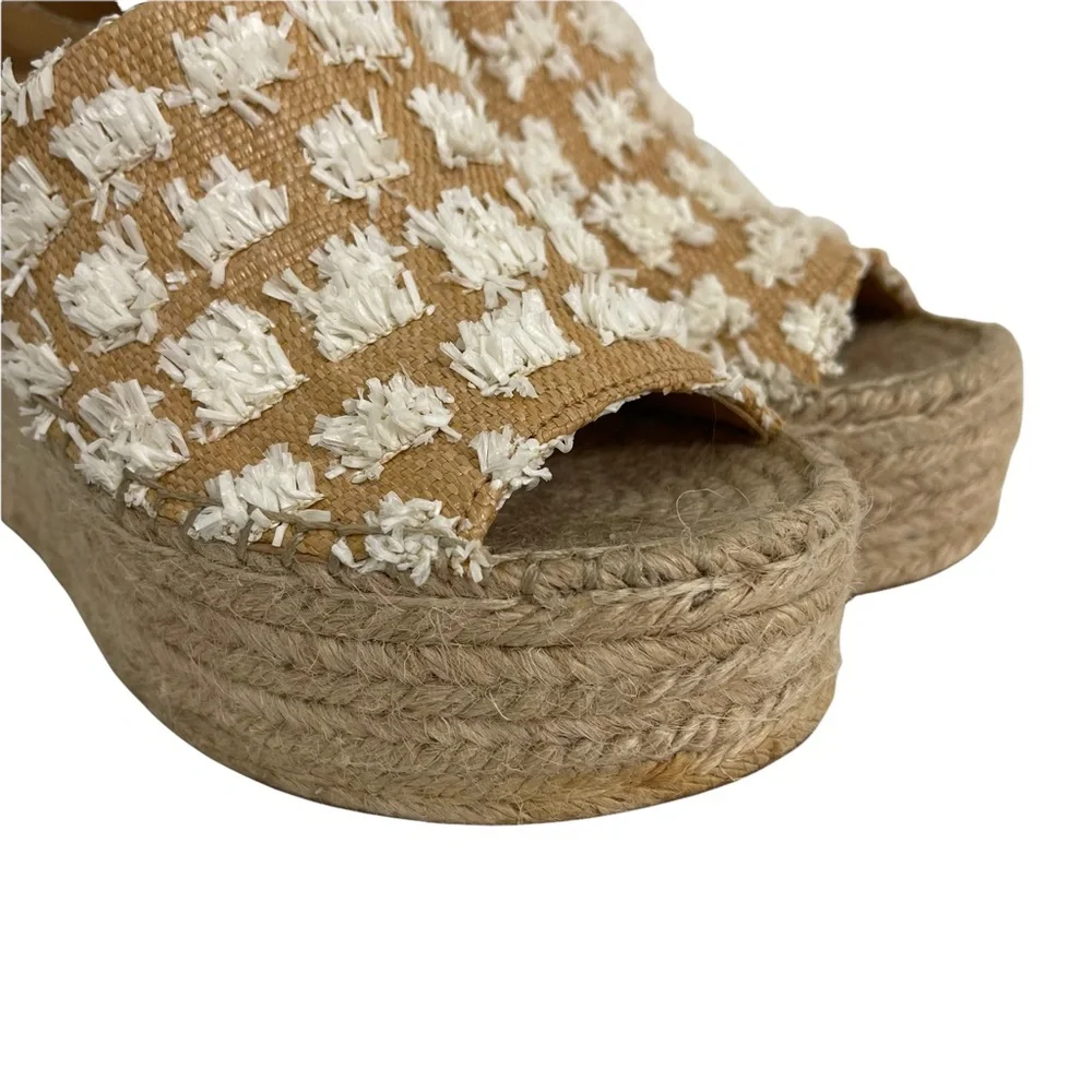 Marc Fisher Tan and White Espadrille Wedge Sandals